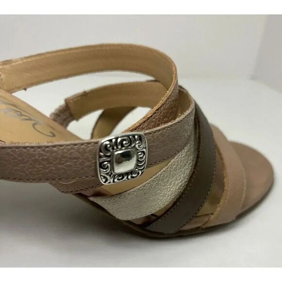 Brighton Rebel Sandals Size 10M Strappy Heels Neutral Brown Tan Leather Cabana - Picture 10 of 12